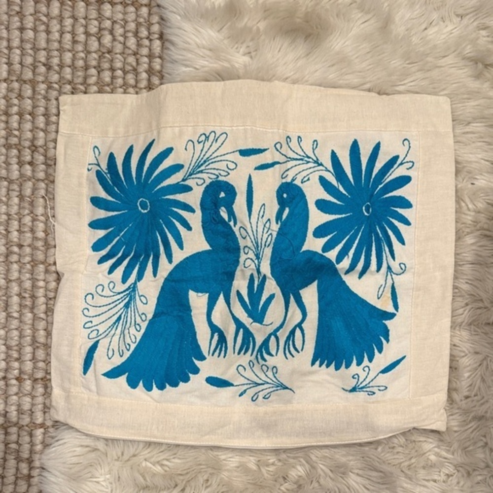 Otami Embroidered Blue Floral Pillow Cover